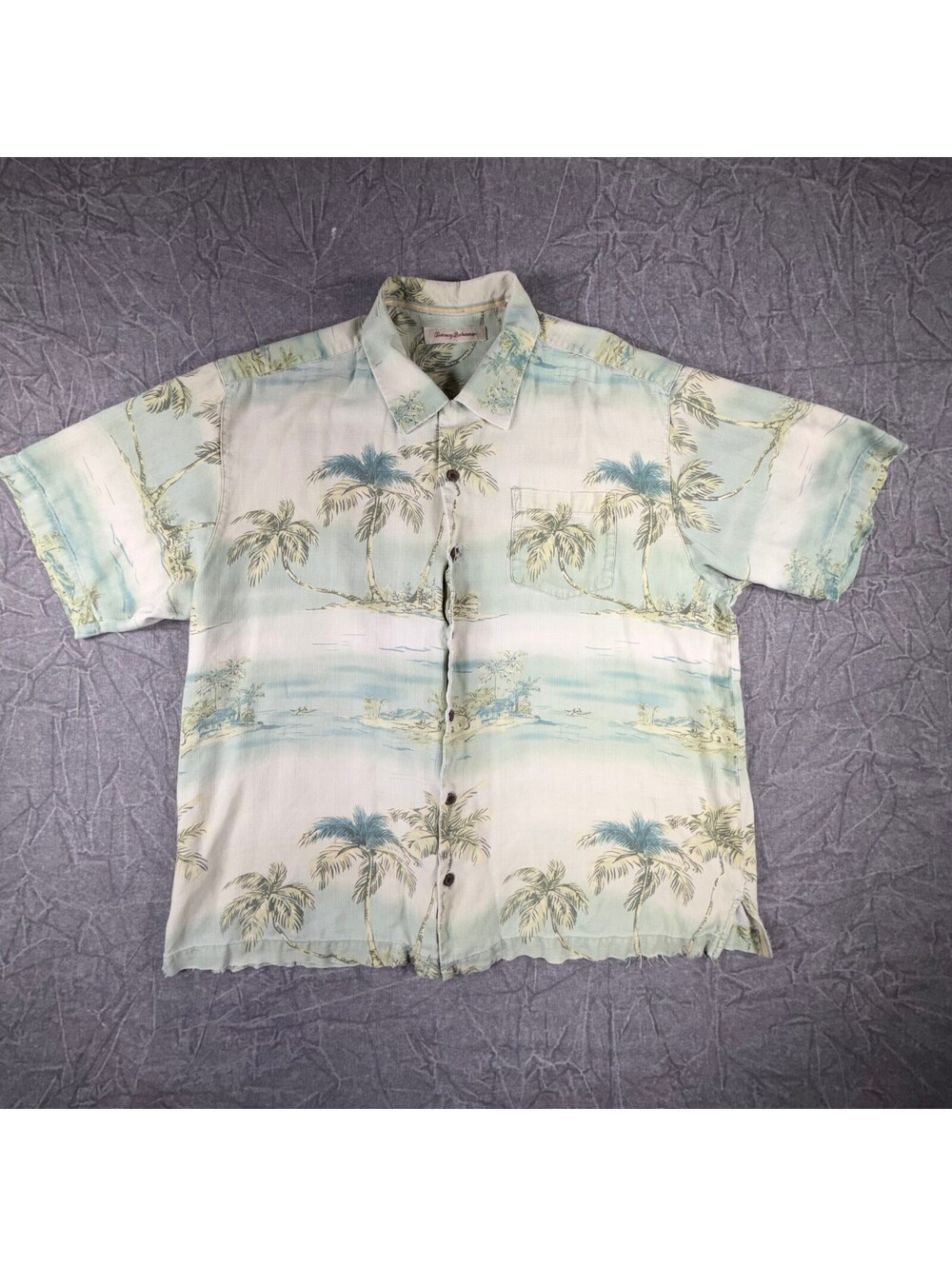 Tommy Bahama Palm Trees Silk Button Down Mens XL Green Shirt